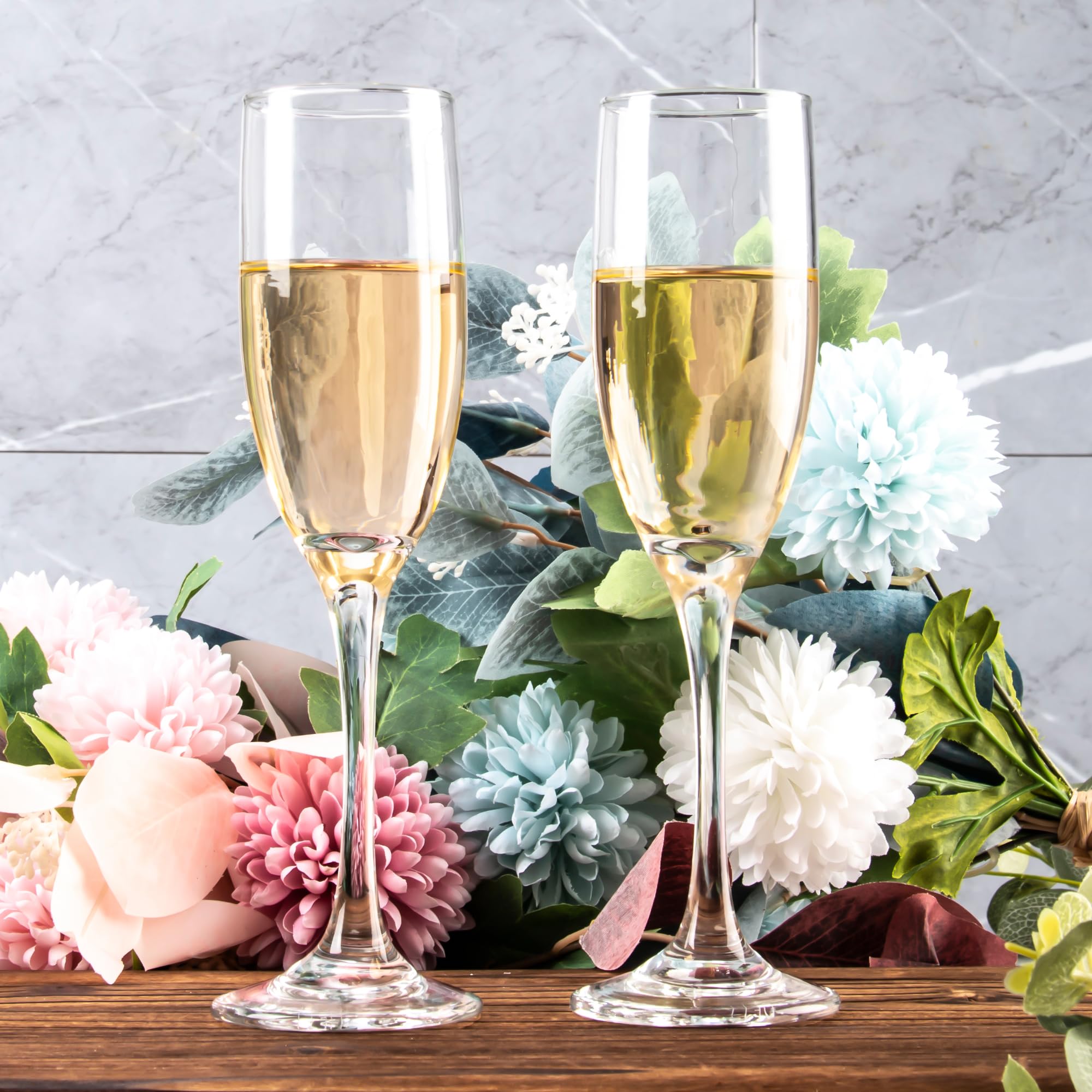 Lot de 6 flûtes à champagne classiques de 177 ml, flûtes à champagne à pied, verres à vin pétillant pour fête, mariage et maison, transparent
