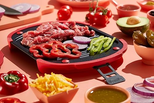 Miniatura 5 de Lékué XL - Parrilla para microondas, sandwichera, prensa panini (rojo) antiadherente para carne y sartén para microondas interior, cocción rápida,