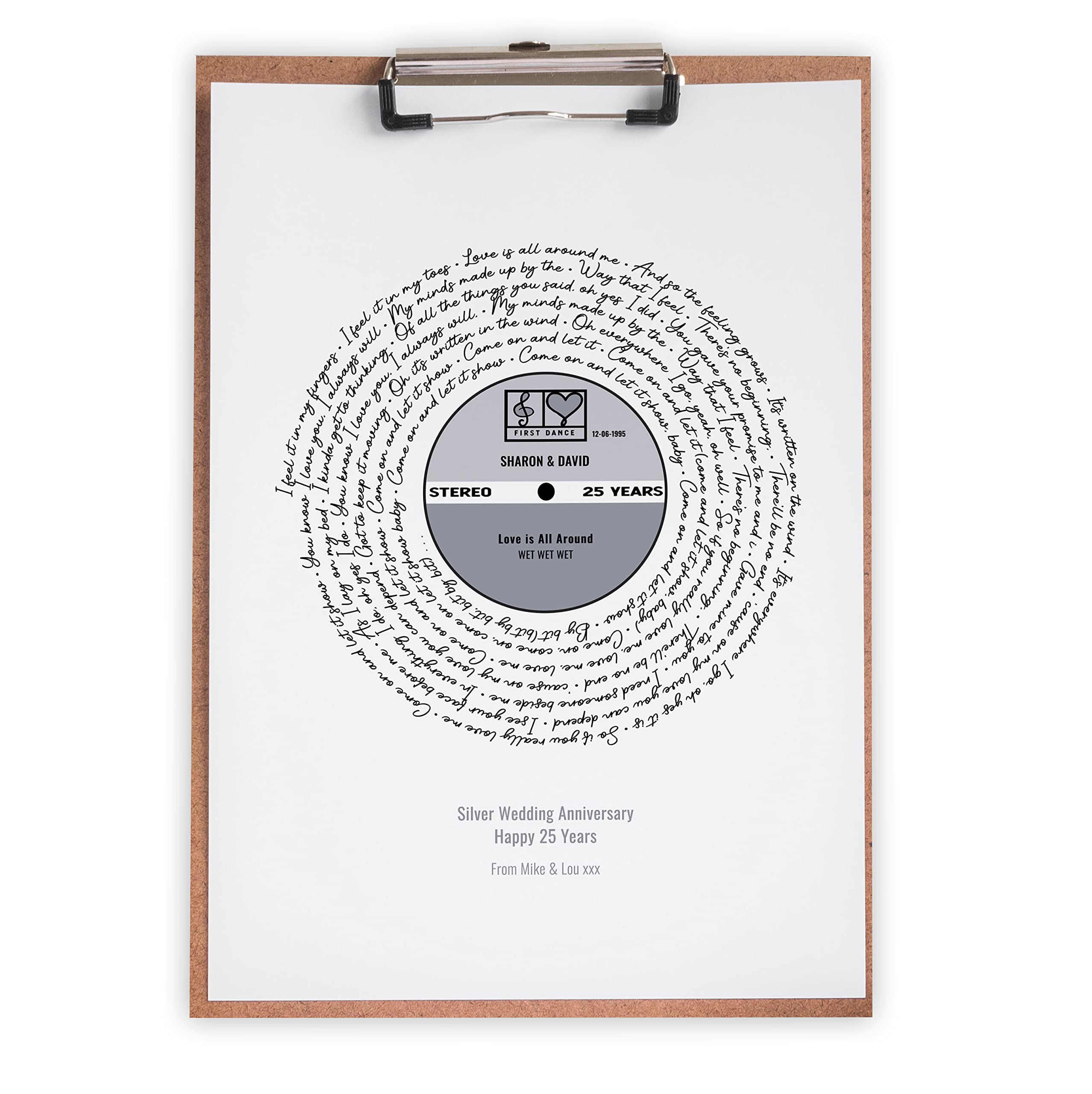 Not Just A Print Indigo Or Gold Or Silver Or Coral Personalised Song Lyrics Gift Designed As Vinyl Record Any Words For Anniversary Birthday Christmas Wedding (Personalised Print, A3 Print Only (30X42cm))