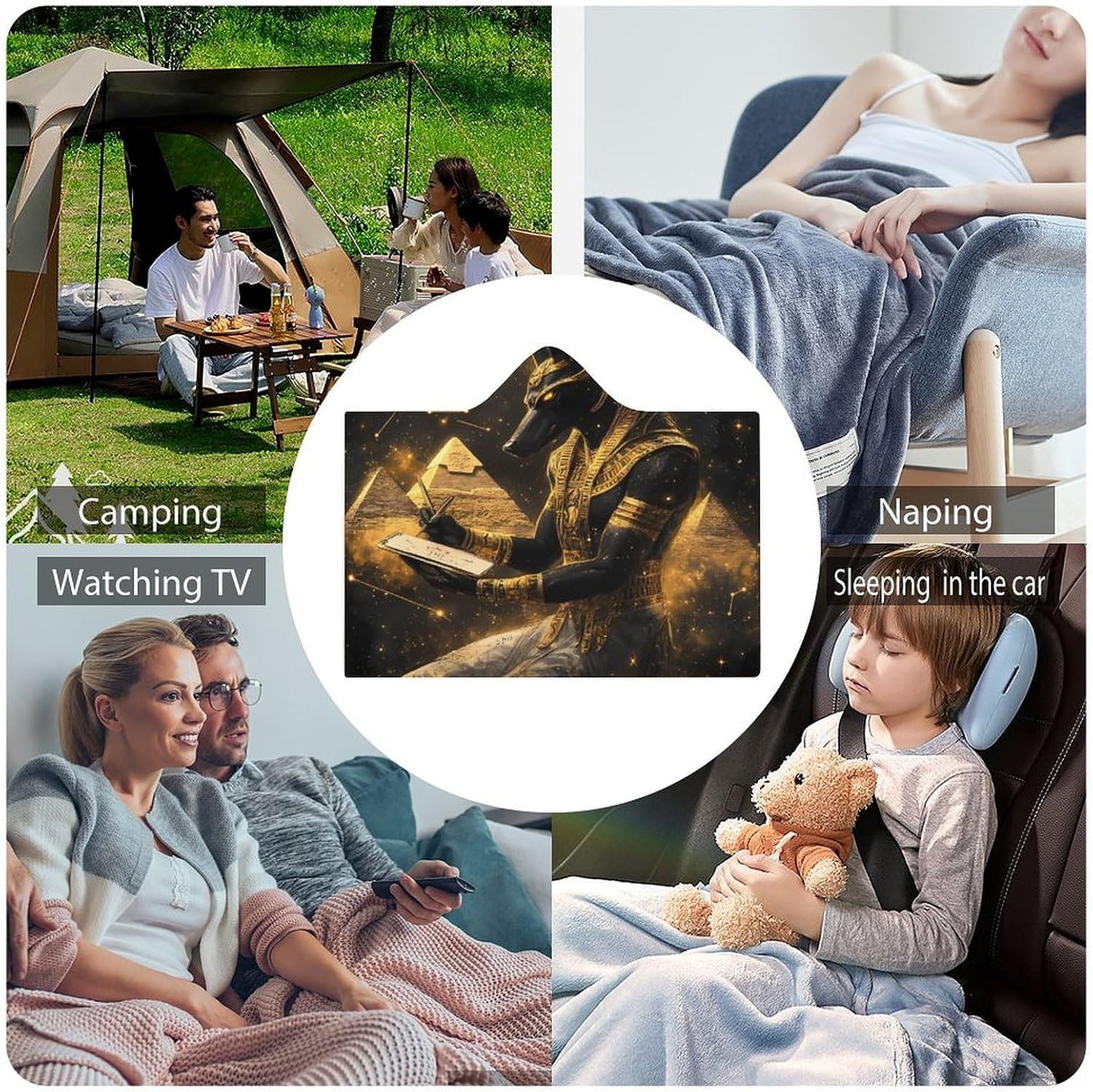 God Ancient Egyptian Pyramids Wearable Blanket Oversized Throw Cape | Cozy Hooded Blanket Gifts for Women Men