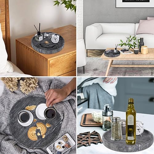 Miniatura 4 de WORHE Bandeja de mármol natural para baño, tocador, mostrador o decoración del hogar, bandeja decorativa noble para velas, perfumes, joyas, plantas,