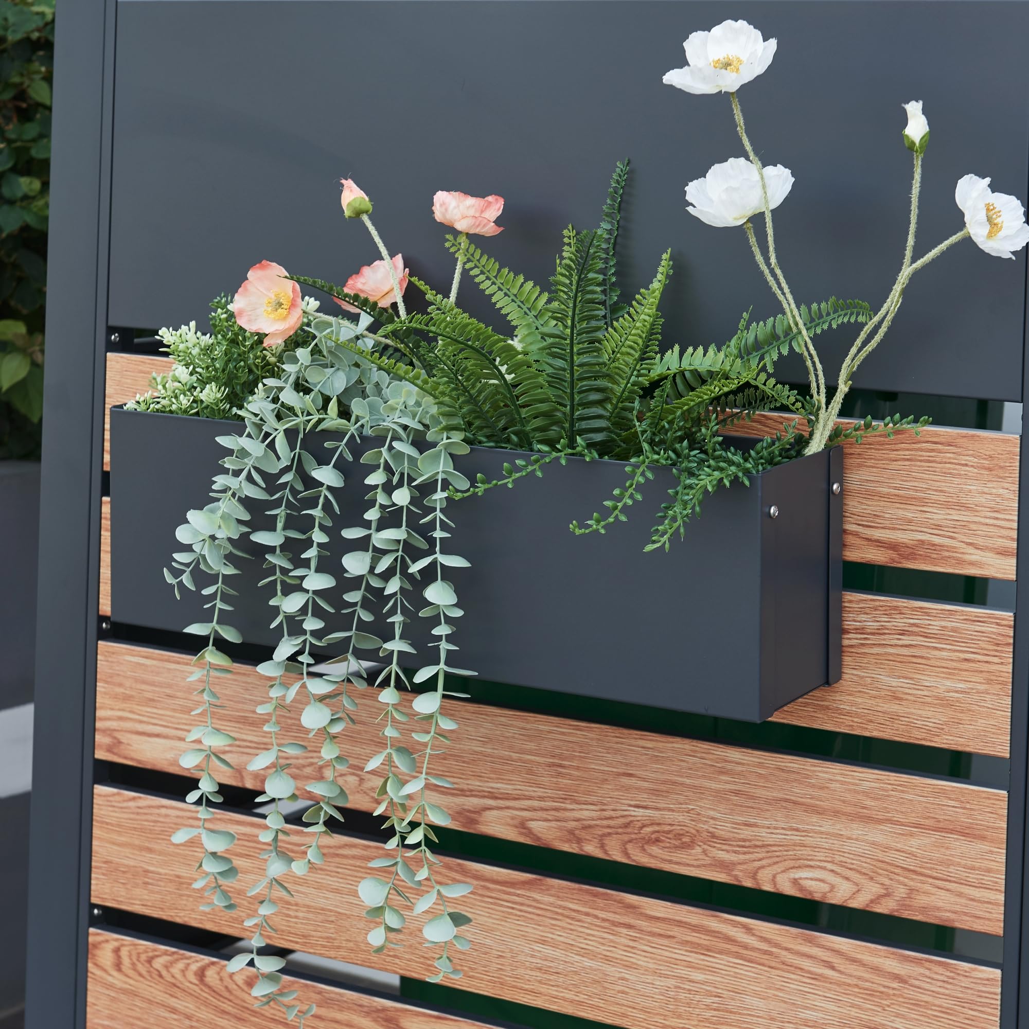 [en.casa] Jardinera Colgante con Orificios de Drenaje Macetero Exterior o Interior con 2 Ganchos para Flores Hierbas de Cocina Acero Galvanizado 50x12x15 cm - Antracita