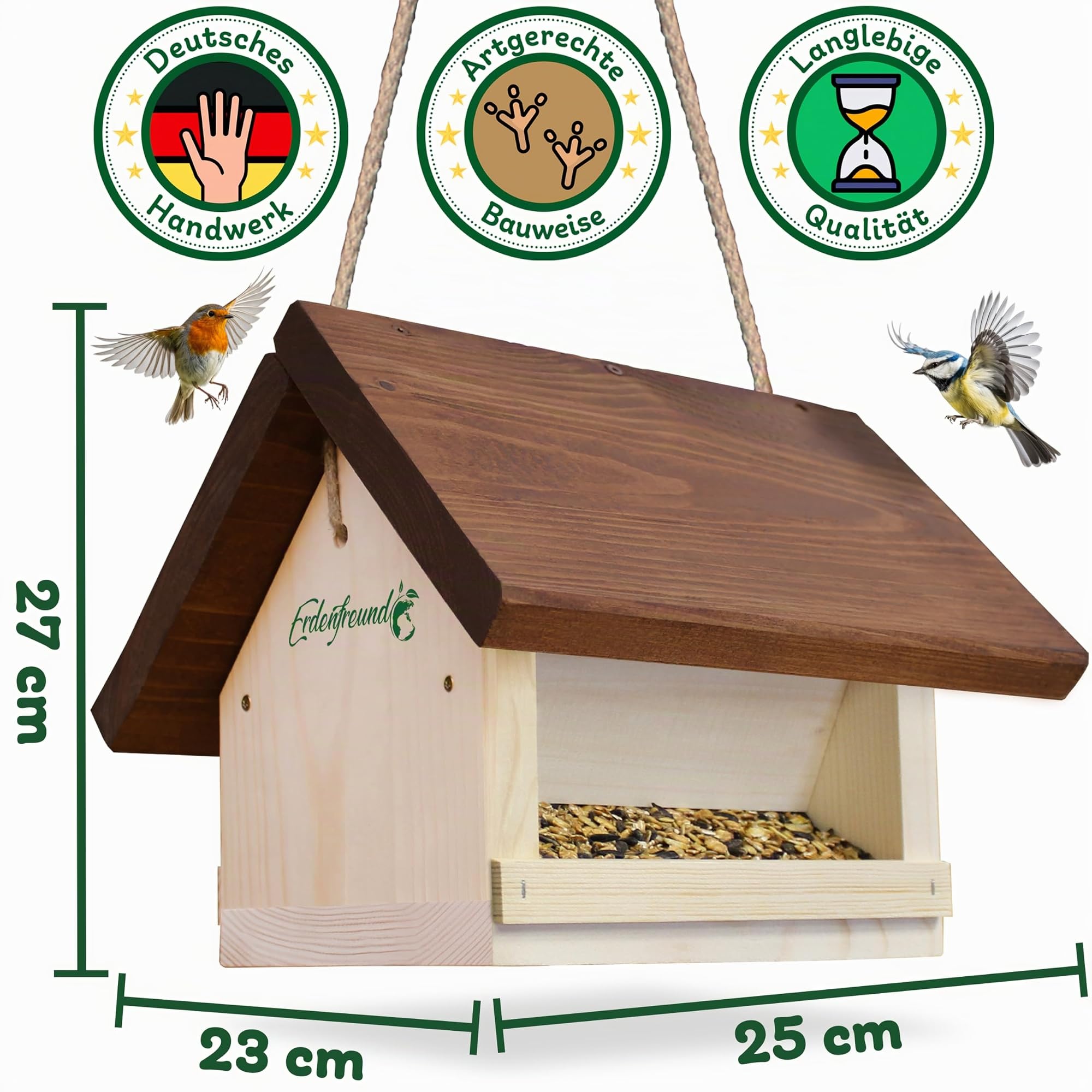 ERDENFREUND® Vogelfutterhaus mit Silofunktion für Wochenrationen Vogelfutterspender 2-seitiger Zugang für Gartenvögel Futterhaus für Vögel wetterfest