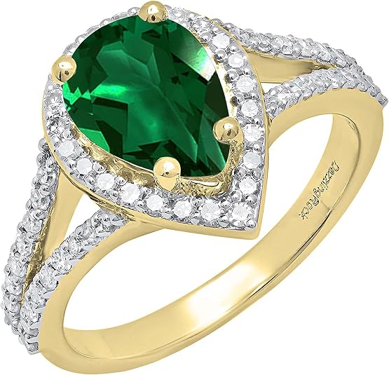 Premium 18K Solid Gold Emerald Engagement Ring – Pear Cut Gemstone with Diamond Halo, Timeless Bridal Jewelry