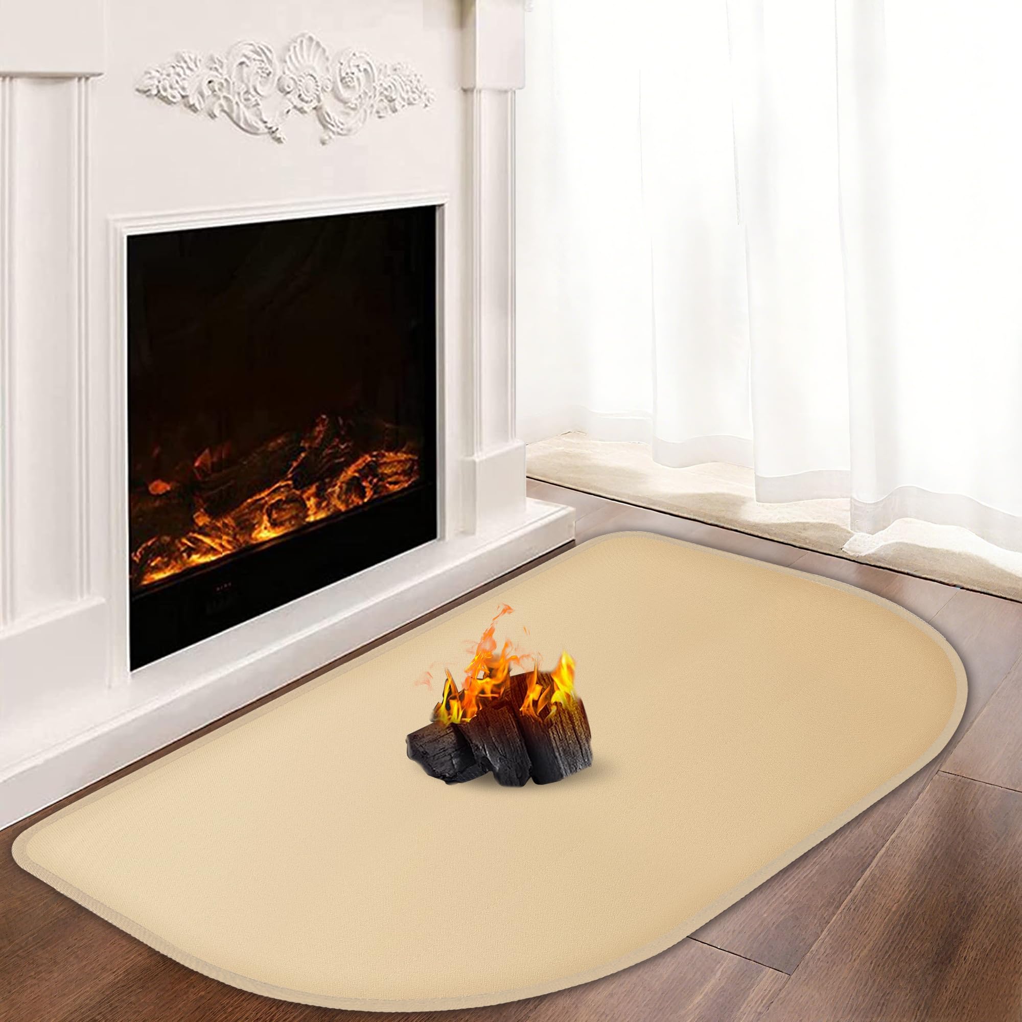Hearth Rugs for Fireplaces Fire Resistant, 80x50x0.1cm Fireproof Fireplace Mat, Hearth Pads for Wood Stove Fireplace Indoor Outdoor, Fireplace Rug Protects Floors Carpets from Sparks Embers, Khaki