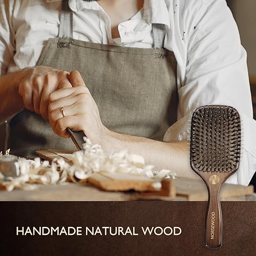 Vista 4 de Juego de cepillos de cerdas de jabalí, cepillo suave para desenredar para cabello largo, corto, fino, rizado, liso u ondulado, cepillo para realzar