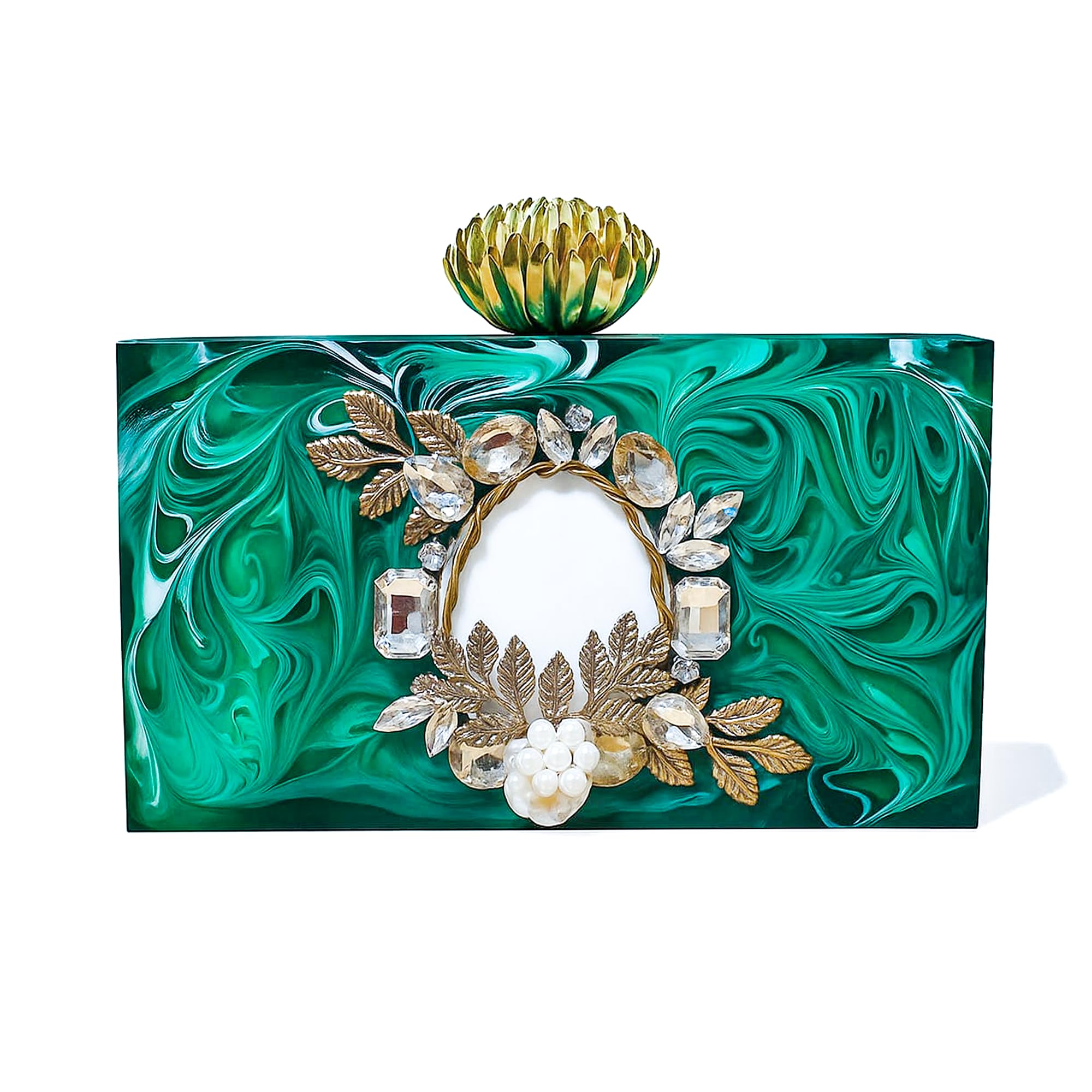 Resin Clutch Bag Stone Hand Bag Acrylic Clutches for Women Shoulder Celebrities bag Party Clutch Evening Clutch Marble Purse Floral Rhines Bridal Clutch-image-24
