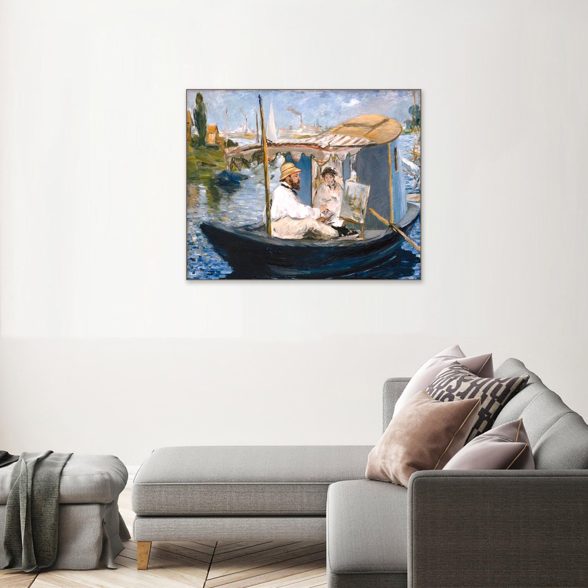 RKGHDCX Édouard Mancit Giclee Płótno Drukowanie Farba-Reprodukcja Obraz na płótnie Słynne dzieła sztuki Plakaty Sztuka ścienna(na statku-studio w Argenteuil) 50x65cm20 x25 Drewniana rama