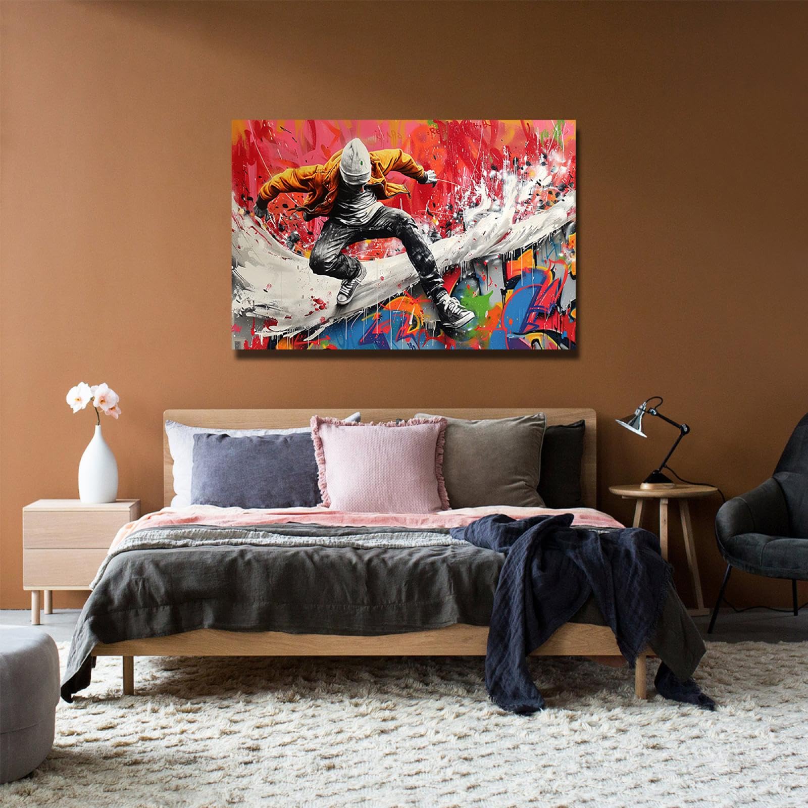 Hip Hop Stile Tela di canapa Arte della parete Sport Teen Tela di canapa Stampa Decorazione della parete Graffiti Poster Artwork per la camera da letto della stanza dei giochi 70x110cm Innerframe