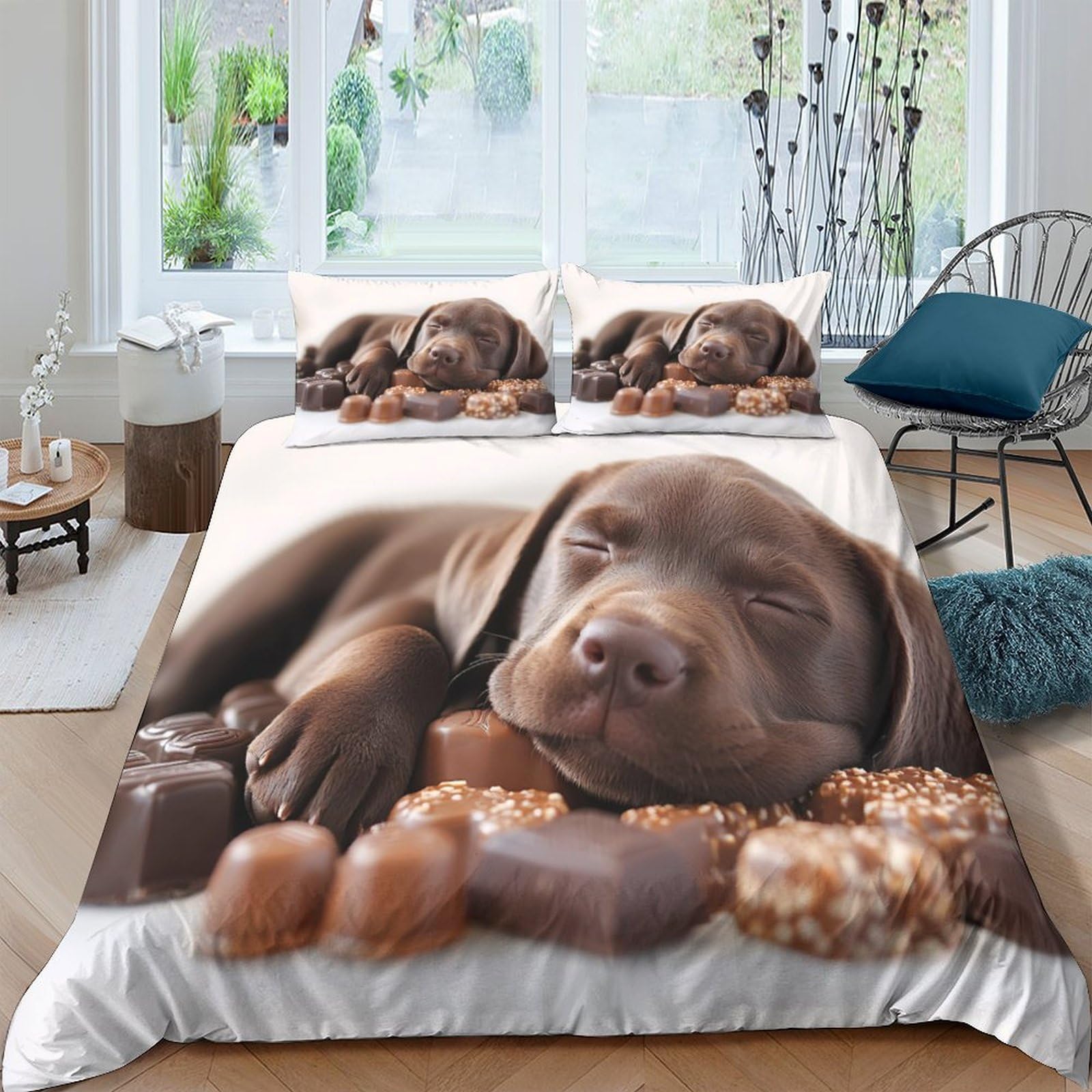Ctjqhvkz Style-7 3D Printed Sleeping Chocolate Labrador Fitted Sheet Microfiber Non-Slip Cute Puppy Bed Cover For Bedroom Guest Room Decor Single（135X200cm）