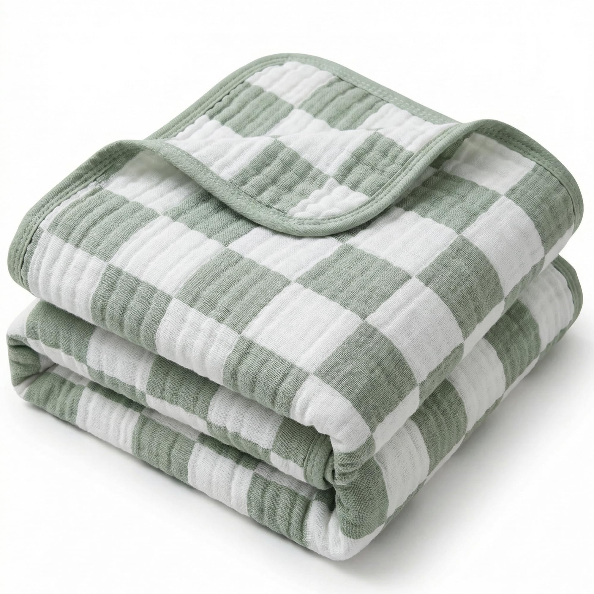 Muslin Jacquard Toddler Blanket 50x60, Organic Blend (Sage Check)