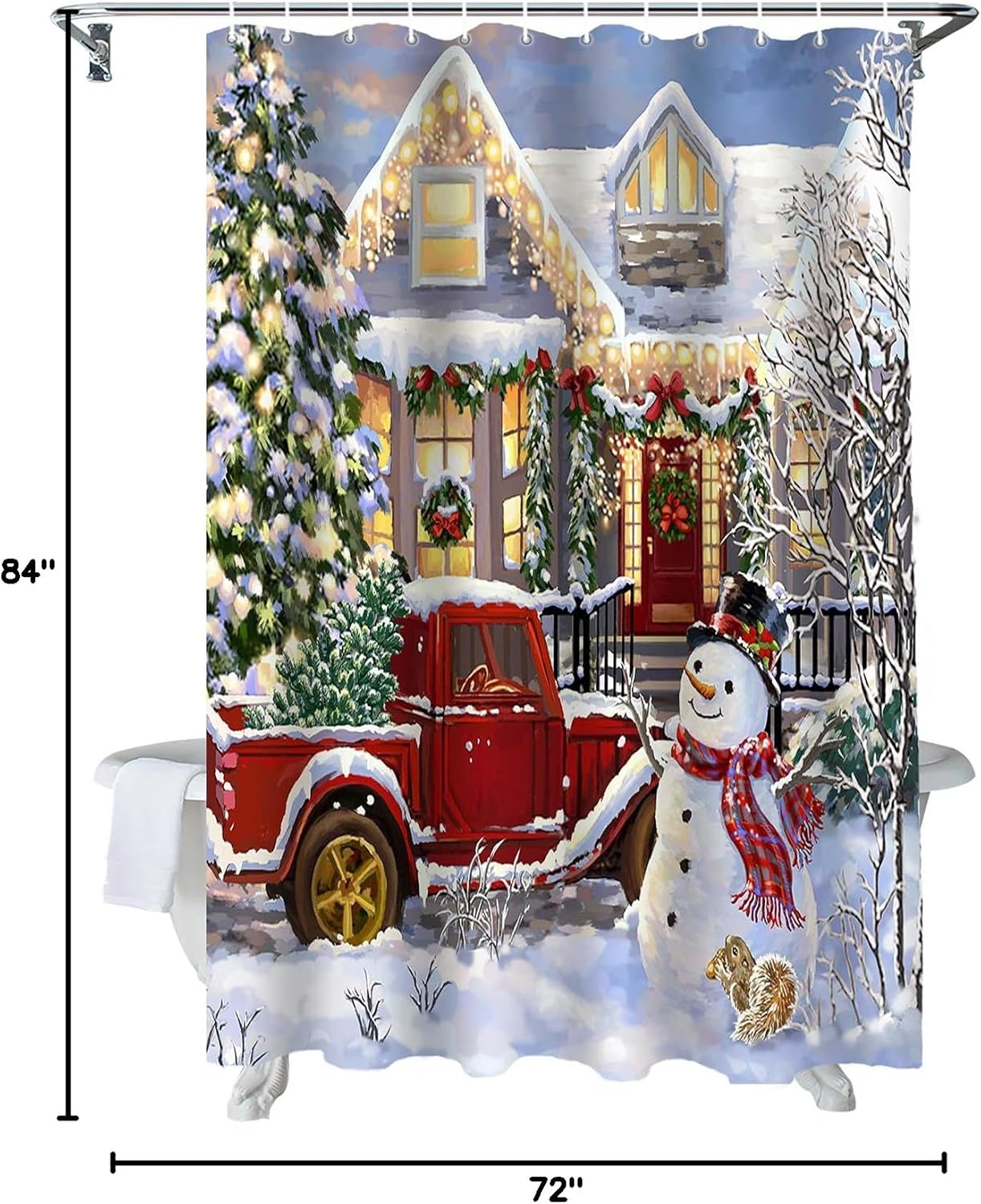 BestLives Winter Christmas Shower Curtains Snowman Xmas Tree Bath Curtain Snow Red Truck Waterproof Polyester Fabric Bathroom Curtain with Hooks Decoration 72 x 84 Inches