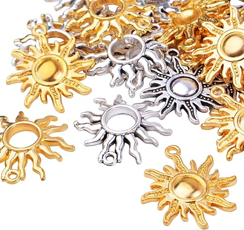 Miniatura 4 de Aylifu Sun Pendant Charm Alloy Tibetan Style Celestial Sun Charm Craft Supplies for DIY Earrings Necklace Bracelet Jewelry Making Christmas Party