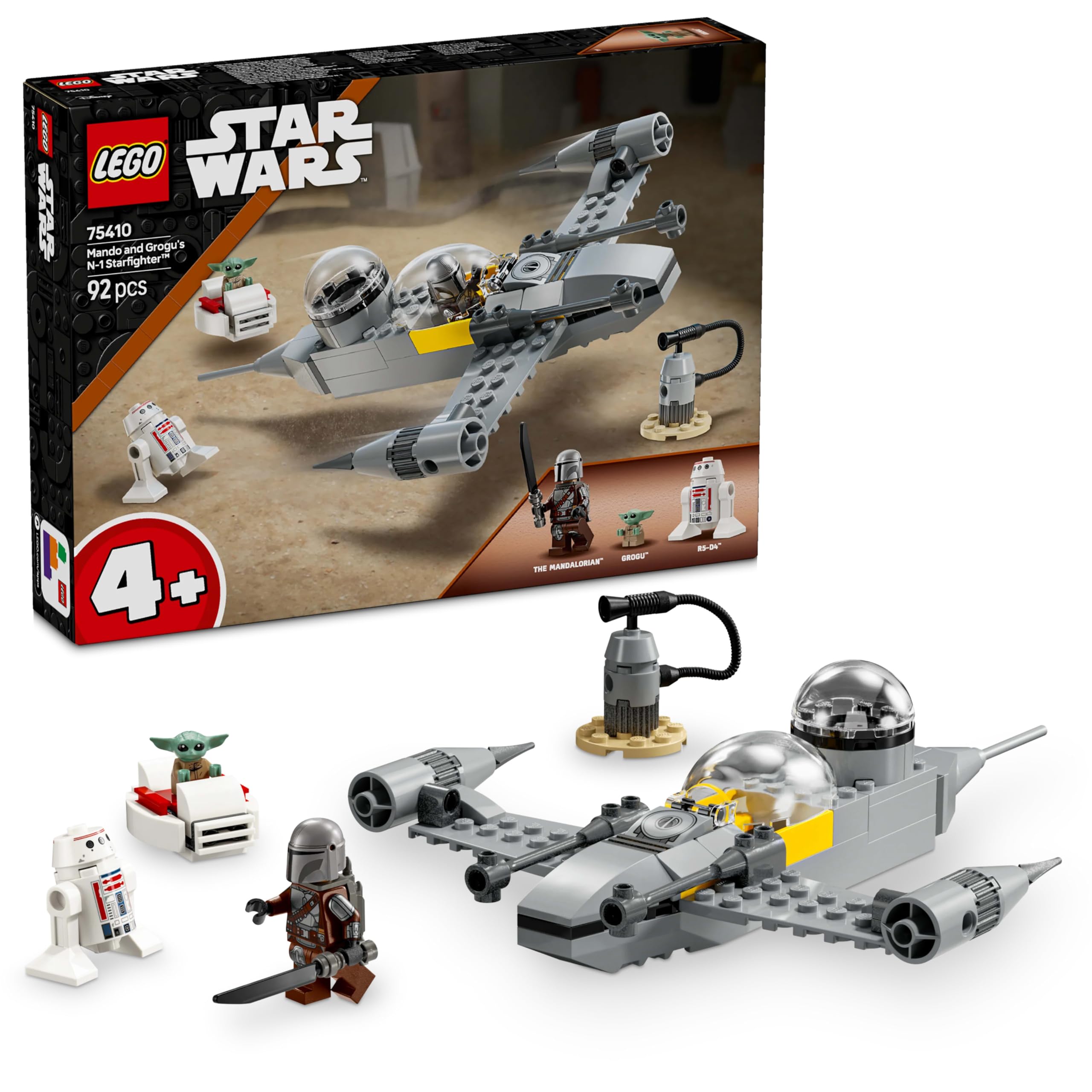 LEGO Star Wars 75410 Mando and Grogu’s N-1 Starfighter Building Toy with The Mandalorian Minifugure, Grogu & R5-D4 Figures