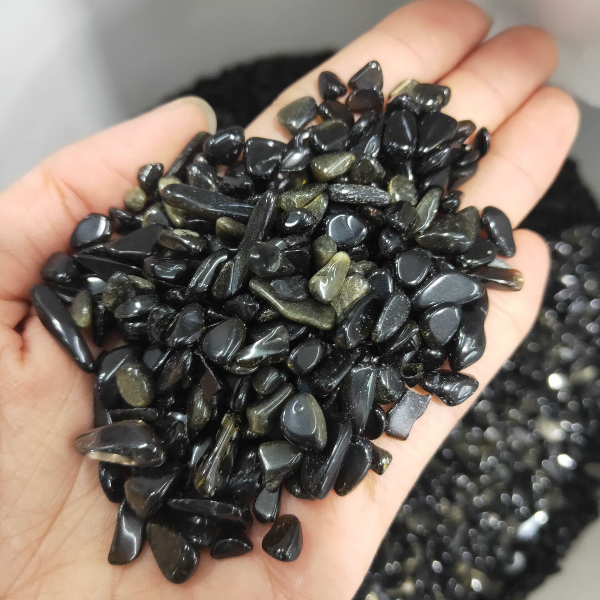 Decoración del hogar, Grava de obsidiana Dorada Natural, Cristales Naturales, peceras y acuarios, decoración del hogar, Piedras Modernas decoración de la habitación (Size : 500g)