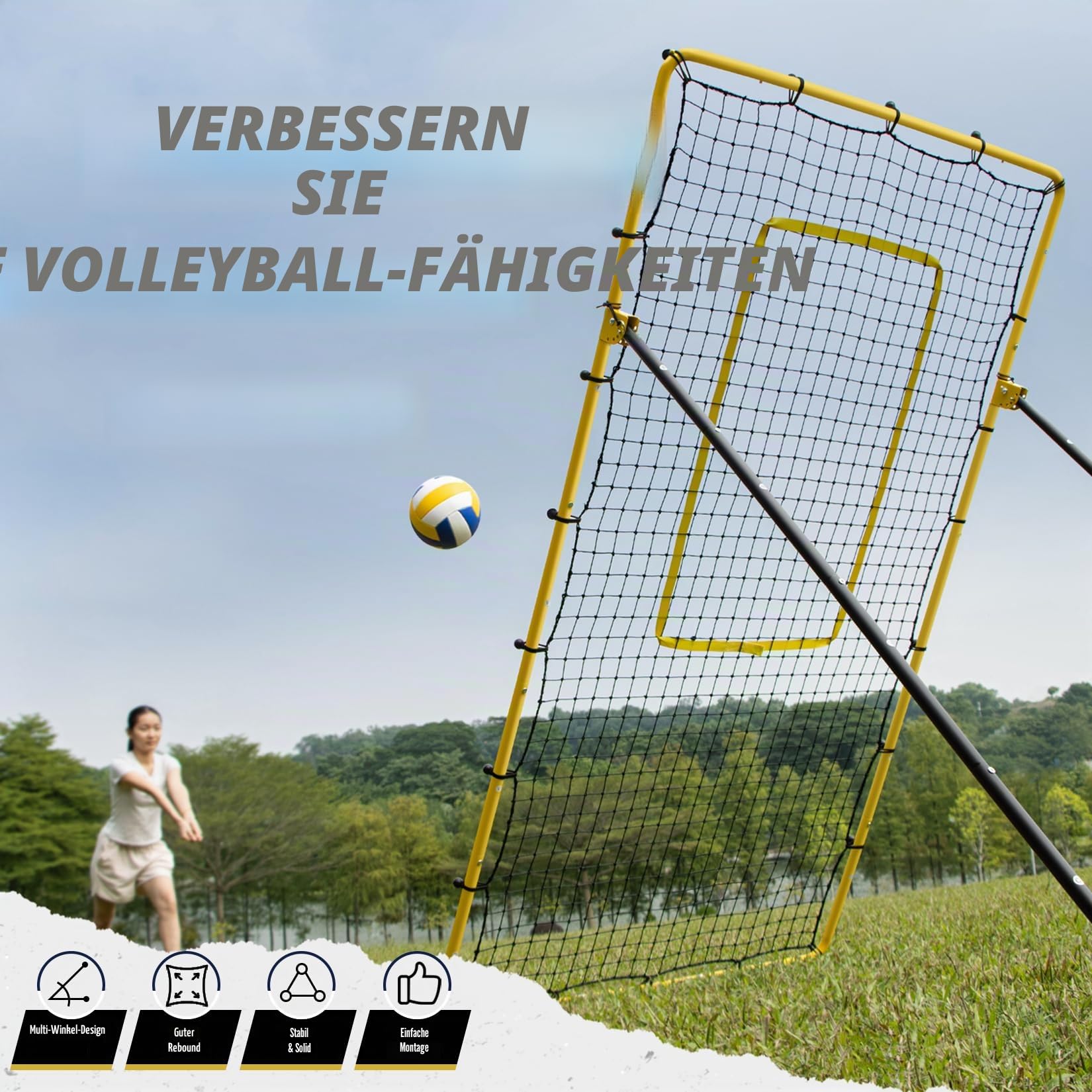 Newbyinn Volleyball Rebounder Netz, Volleyball-Trainingsnetz, Reboundernetz für Volley Ball Training mit 5 Verstellbaren Rückprallwinkeln, 2,1 x 1,2 m (7x4 Fuß)