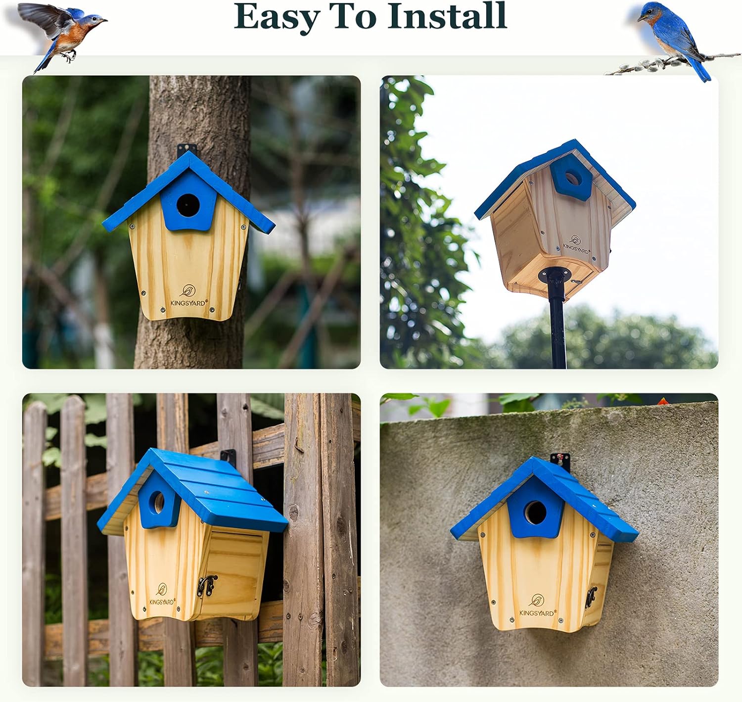 Kingsyard Wooden Bluebird House with Predator Guard Bluebird Nesting Box Birdhouse for Outside Wild Bird Watching : Patio, Lawn & Garden