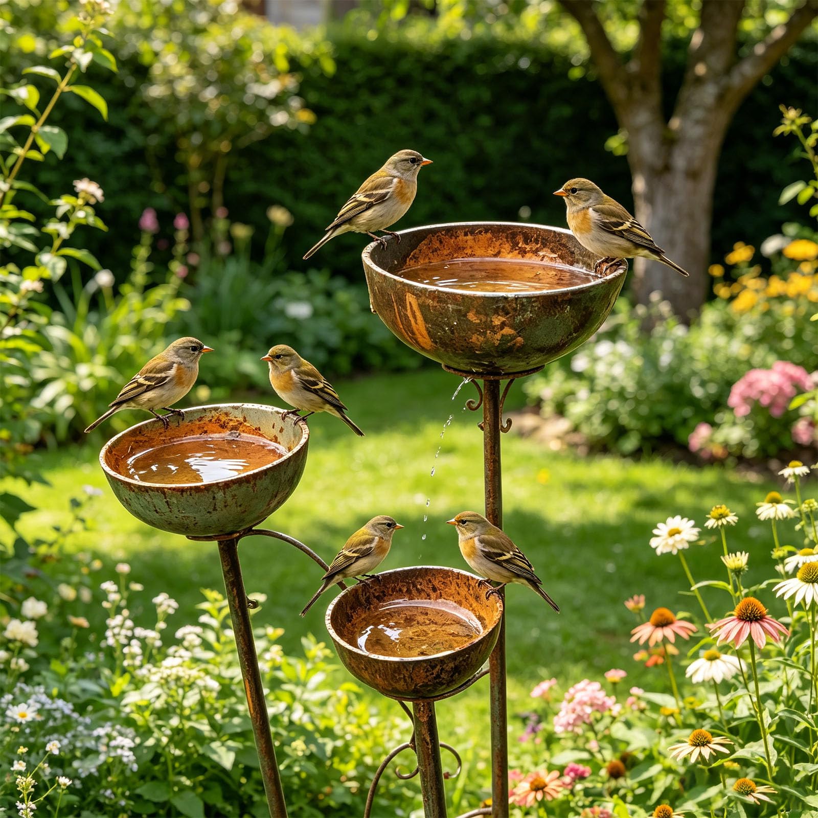 Pali per mangiatoia per uccelli da giardino con 3 ciotole in metallo, stazioni acqua e cibo per vasche da bagno per uccelli all ' aperto, altezza 65 cm per aree attività della fauna selvatica nel