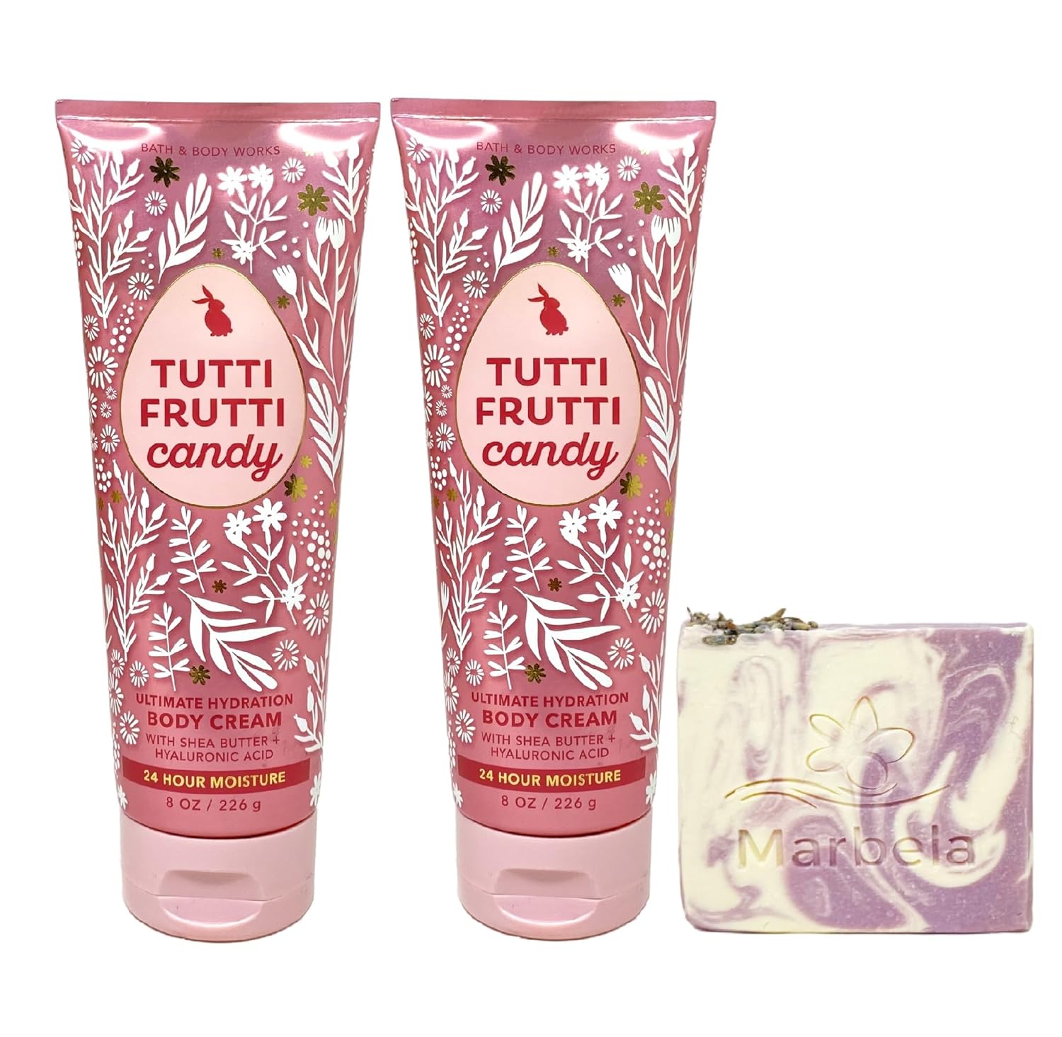 Bath & Body Works Tutti Frutti Candy 2 Pack Body Cream Gift Set with a Lavender Dream Bar Soap -