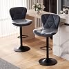 Hawthyhome Bar Stools Set of 2 | Breakfast Bar Stools – Adjustable Faux Leather Swivel Chairs with Back, Counter Height for Kitchen Island • Dark Grey
