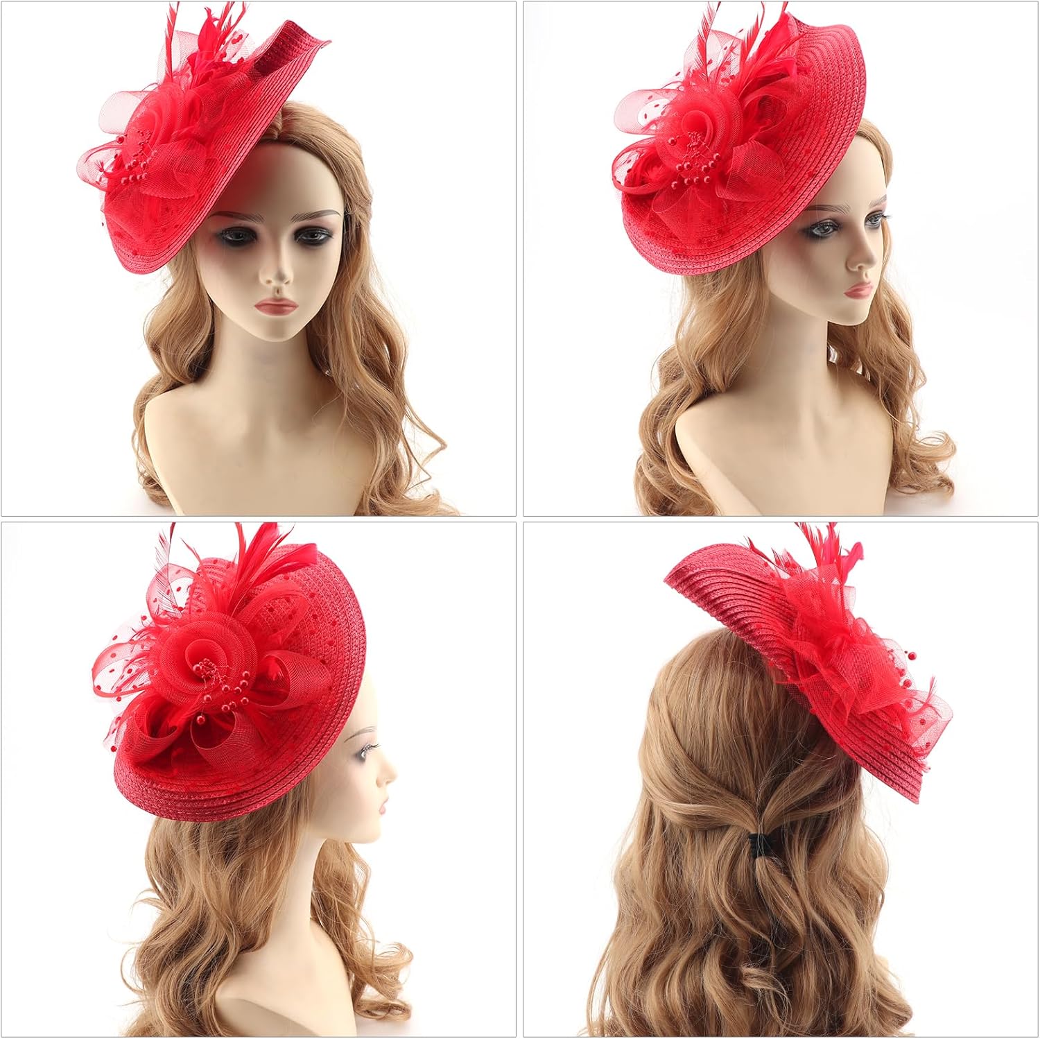 DRESHOW Fascinators Hat Flower Mesh Feathers Hat with a Headband and a Clip 7.9" Tea Party Headwear for Women - Image 4