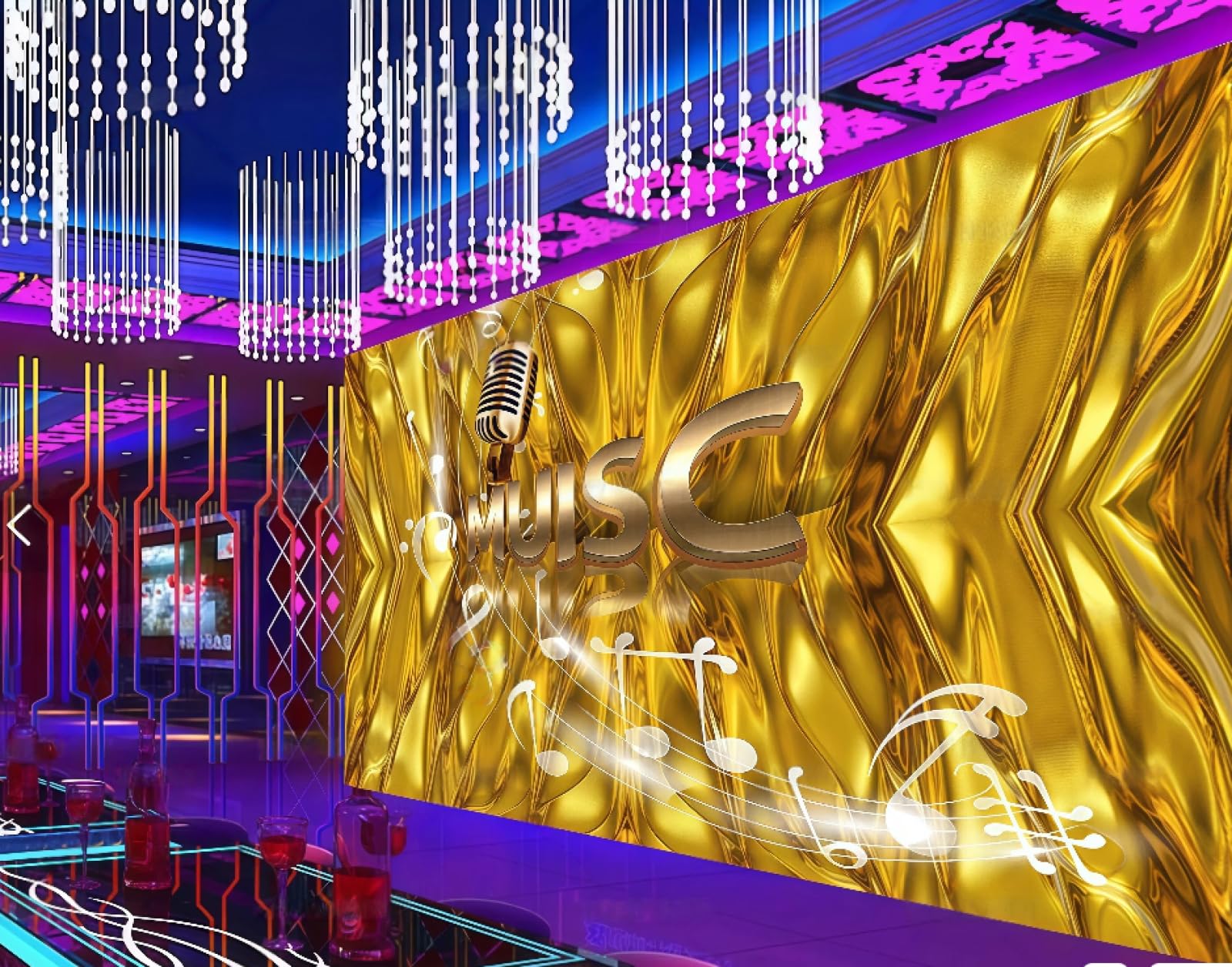 Tapeta sztuka nowoczesna złoty serpentyna moda muzyka motyw bar zachodnia restauracja tło fototapeta popołudniowa herbata kawiarnia tapeta 3D, 250 x 175 cm