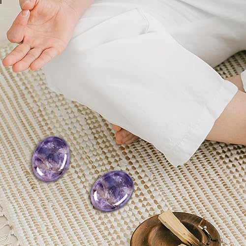 Miniatura 3 de Piedra de palma amatista, piedra ovalada de bolsillo para el pulgar de 1.8 pulgadas, cristales curativos de chakras pulidos, energía para terapia de
