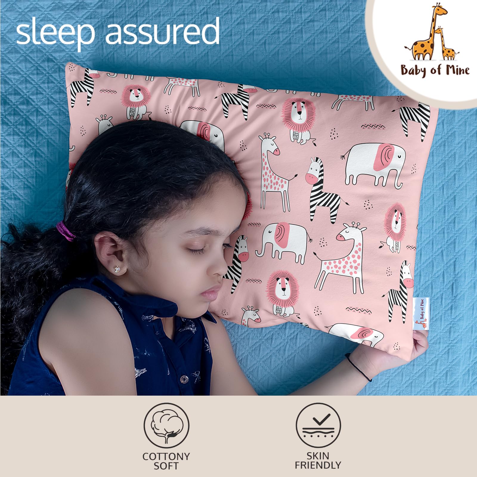 Baby of Mine Personalised Premium Baby Pillow – Super Soft Cotton Cushion for Kids (1 Month–5 Years), Cute Cartoon & Animal Prints, Neck Support, Head Shaping Pillow for Baby Sleep & Bedtime Comfort 1