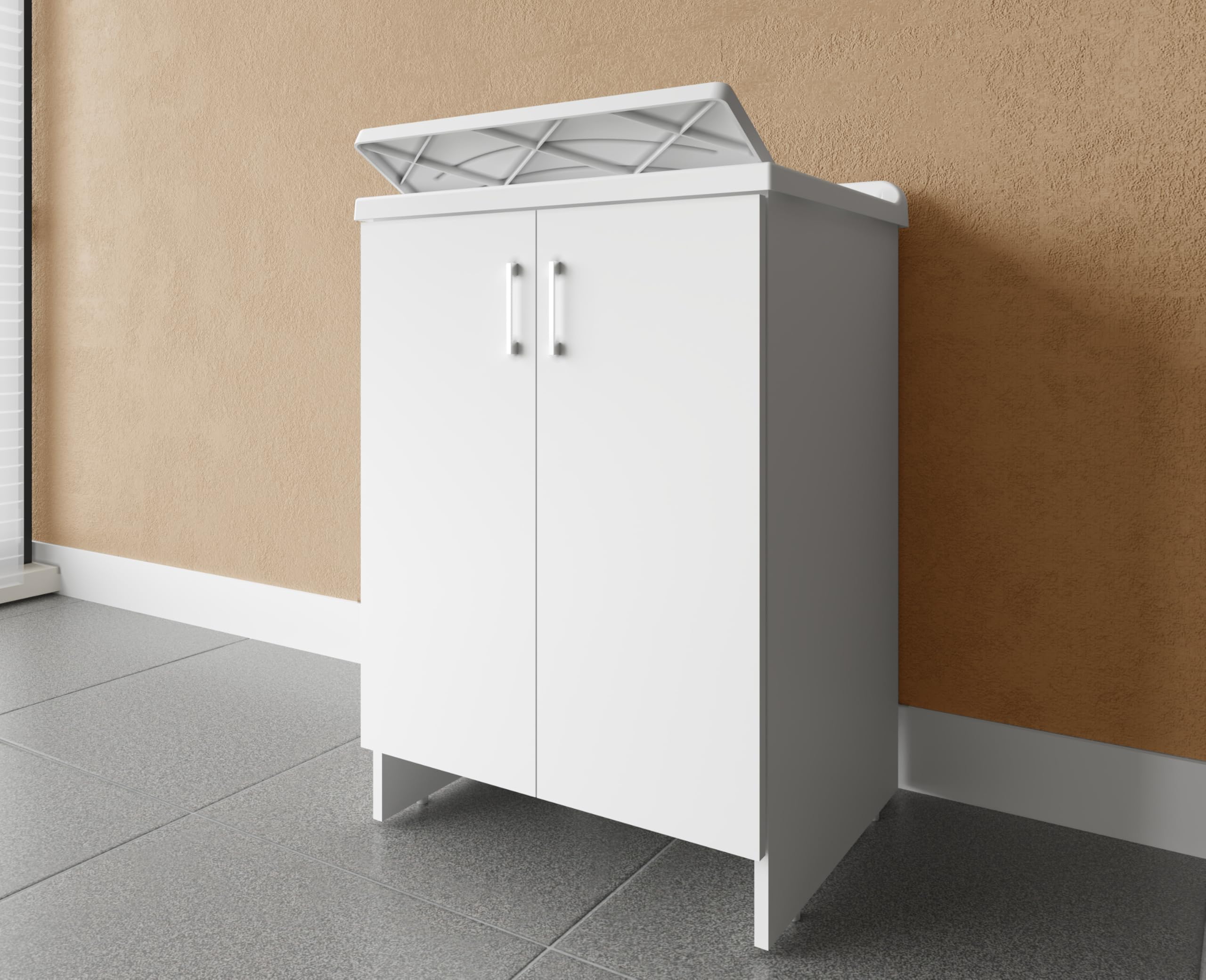 Negrari, Lavatoio Lavapanni in Nobilitato, Kit di montaggio, Vasca resistente agli acidi, Kit di scarico incluso, Interno e Esterno, L60 x P50 x H85 cm, Bianco