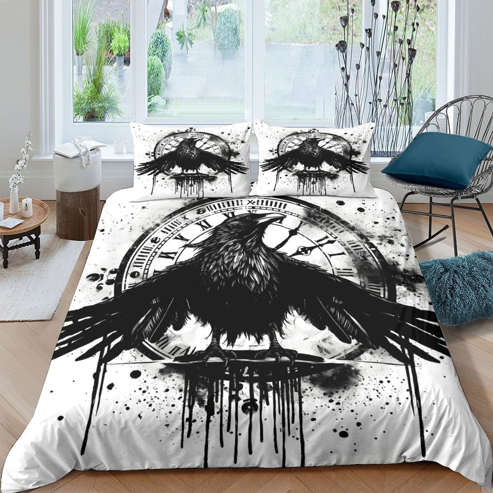 Ctjqhvkz Style-7 3D Printed Black Raven Fitted Sheet Microfiber Soft Gothic Crow Bed Cover Art For Bedroom Dorm Mattress Protection Single（135X200cm）