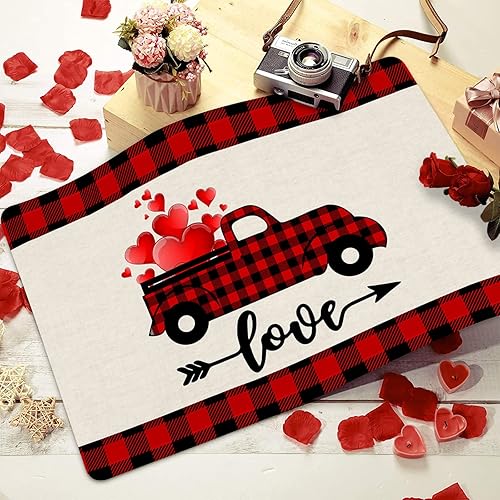 Miniatura 4 de Ochine Tapete para el día de San Valentín tapete para puerta de San Valentín tapete para puerta delantera con corazón rojo tapete de bienvenida