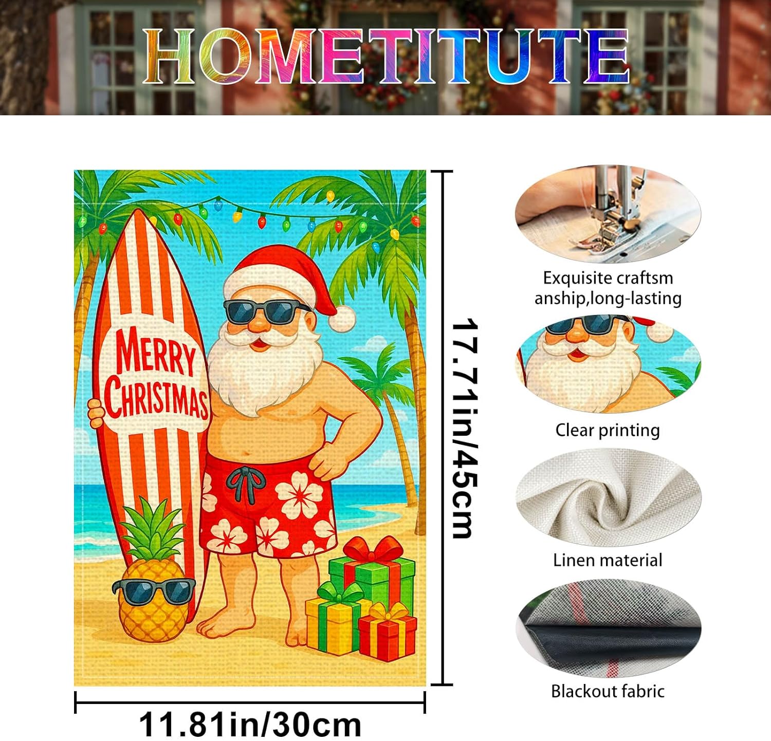 Merry Christmas Garden Flag 12x18 Inch Welcome Garden Flags Burlap Double-Sided Beach Santa Surfboard Pineapple Gifts Seasonal Outdoor Holiday Banner Winter Flag for Yard Lawn Decoration - Image 5