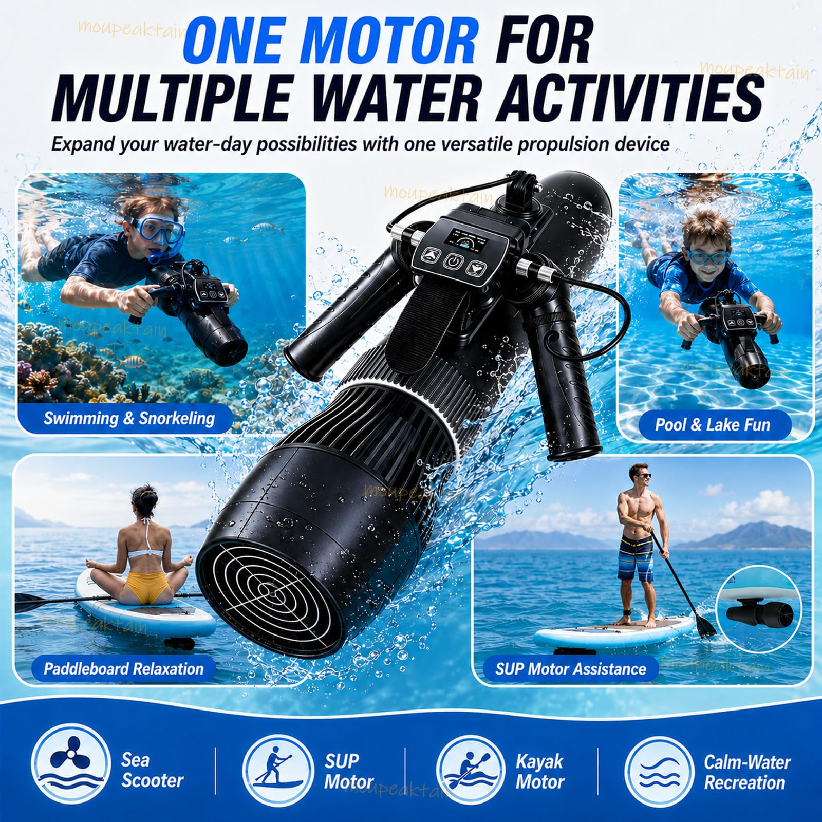 Scooter Submarino Para Buceo, 500 W, 9 Velocidades, Mando Remoto | 3-9 Km/H, Batería De 16000 Mah, Control Con Cable E Inalámbrico, Compatible Con Sup Y Kayaks Seleccionados