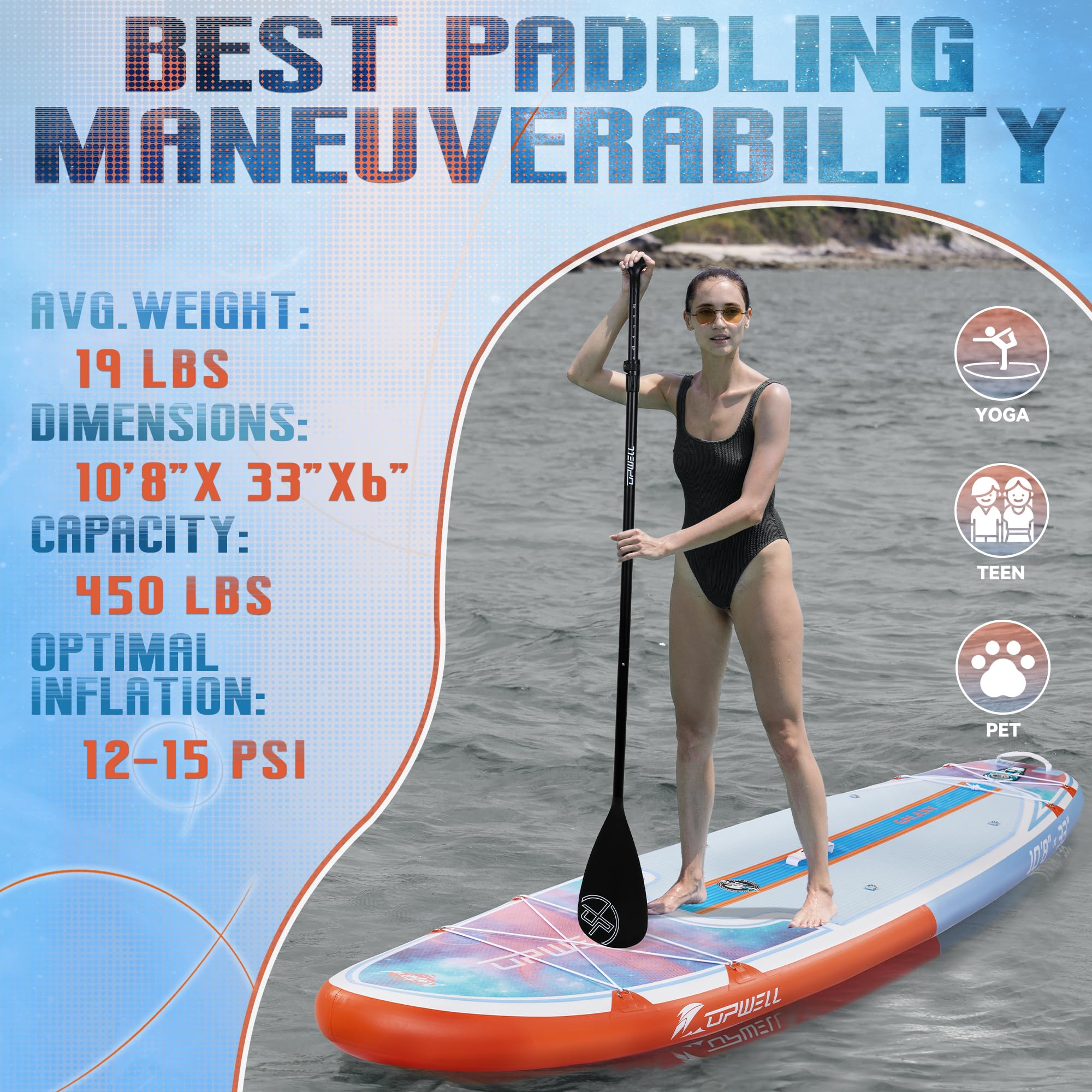 UPWELL Inflatable Stand Up Paddle Board, Premium SUP Paddle Boards for Adults, 10’8” Blow up Paddle Boards 6” Thick, Galaxy
