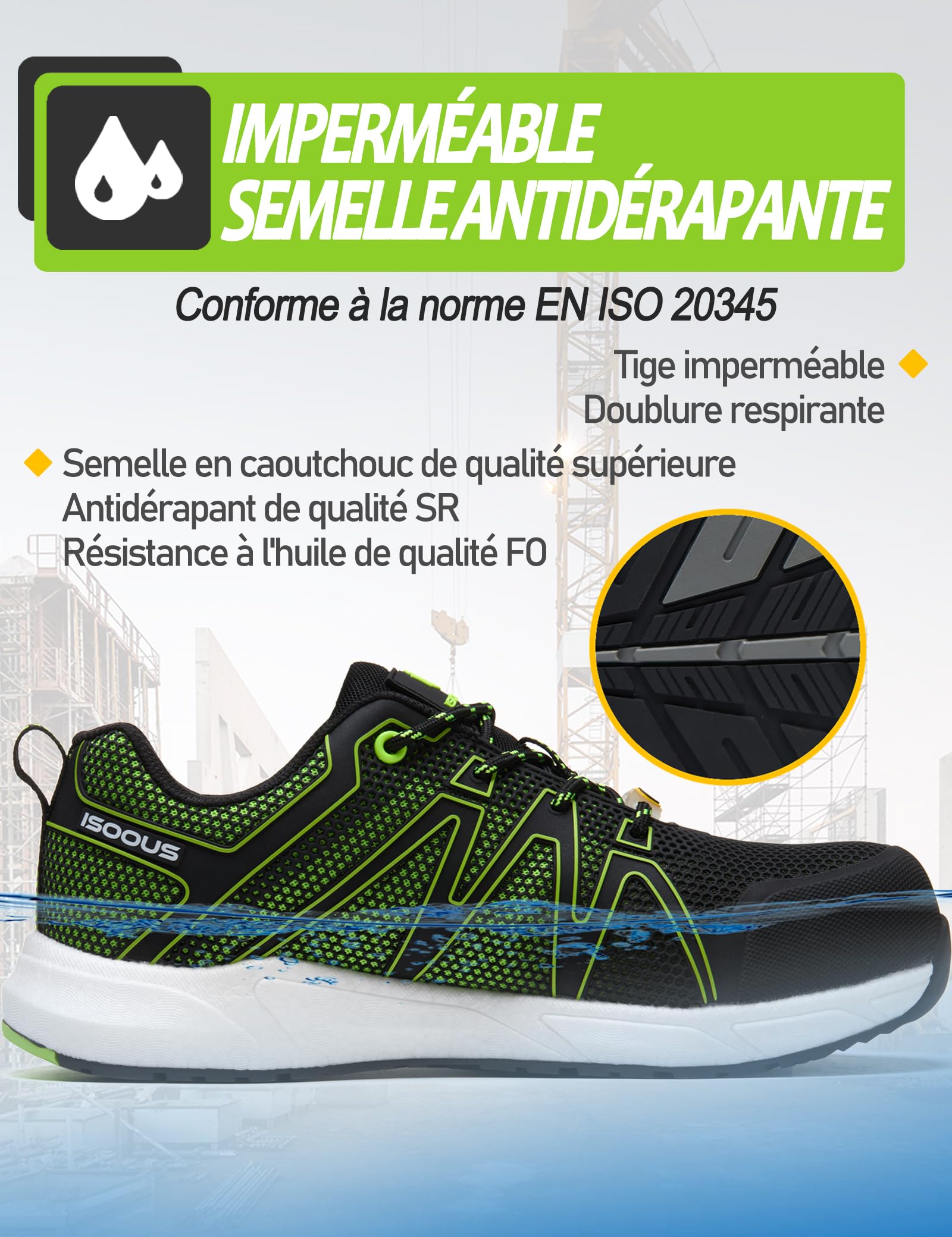 Chaussures de Sécurité Hommes S3S Basket de Securite Femme Imperméable SRC FO ESD Légère Embout en Fibre de Verre