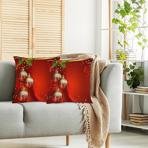 Miniatura 2 de Swono Juego de 2 fundas de almohada cuadradas decorativas de 18 x 18 pulgadas, bolas de Navidad de Año Nuevo, juego de 2 fundas de almohada de