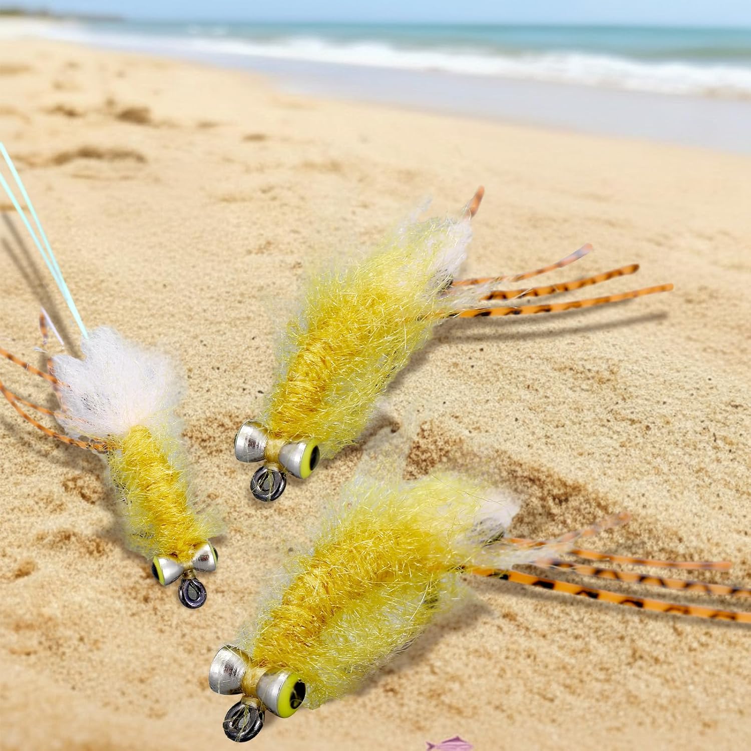 Simgoing 6 Pack Lifelike Shrimp Spawning Bait Spawning Shrimp Hook Sturdy Saltwater Flie Sandflea Bait Fishing for Flounder, Pomfret, Spotted Bass, Spanish Mackerel, Jack Mackerel, Silver Trevally