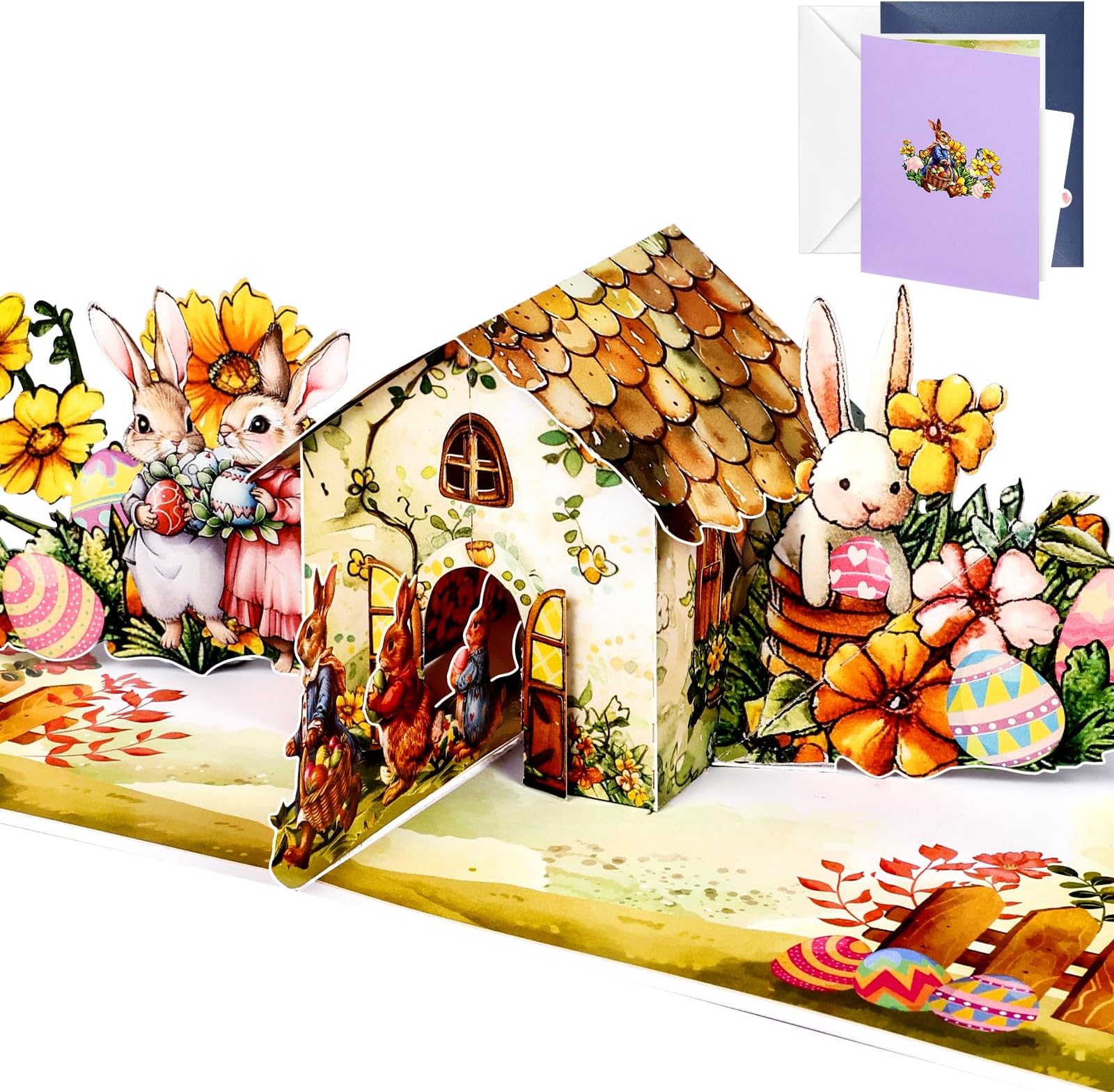 Easter Pop Up Cards with Envelope - 3D Handmade Greeting Card, Perfect Gifts for Kids, Adults, Husband, Grandkids, Wife, Bunny Cottage