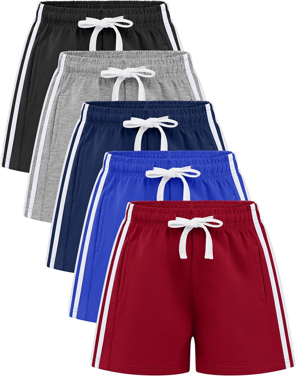Cooraby 5 Pack Toddler Boys Cotton Shorts Summer Casual Soccer Basketball Shorts with Pockets Drawstring for Athletic Running