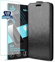 LBH Handy Hülle für Samsung Galaxy A57 5G mit 9H Displayglas mit Kartenfach Vertical Flip Magnet Cover Case Flip Klapphülle Magnetverschluss Schwarz