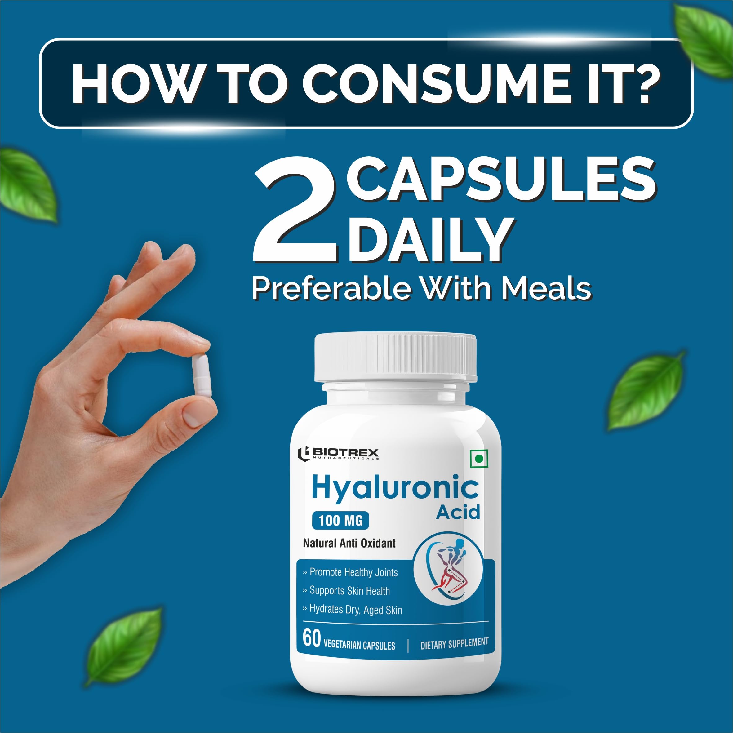 Biotrex Hyaluronic Acid - 100mg (60 Capsules), Dietary food supplement 4