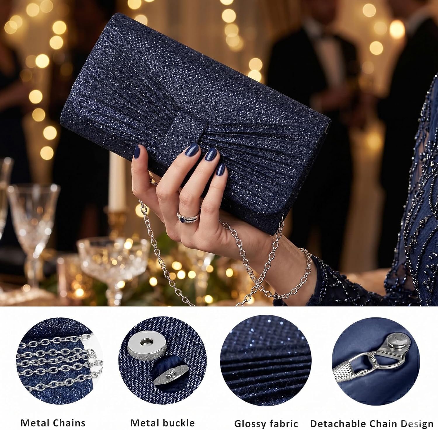 Evening Bag Clutch Purses for Women Wedding Bag Sparkling Party Handbag with Detachable Chain image 4