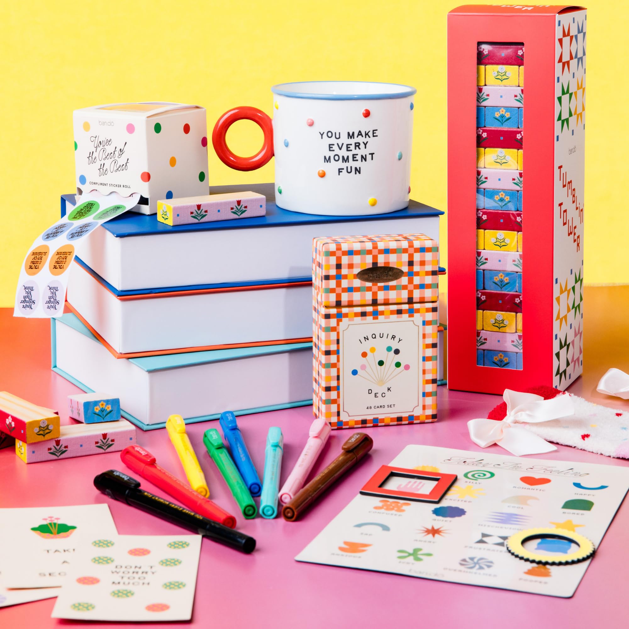 ban.do Tumbling Blocks Game, Quilt Design | Gioco colorato della pila delle mattonelle del blocco di legno 54 per adulti e scatola di immagazzinaggio