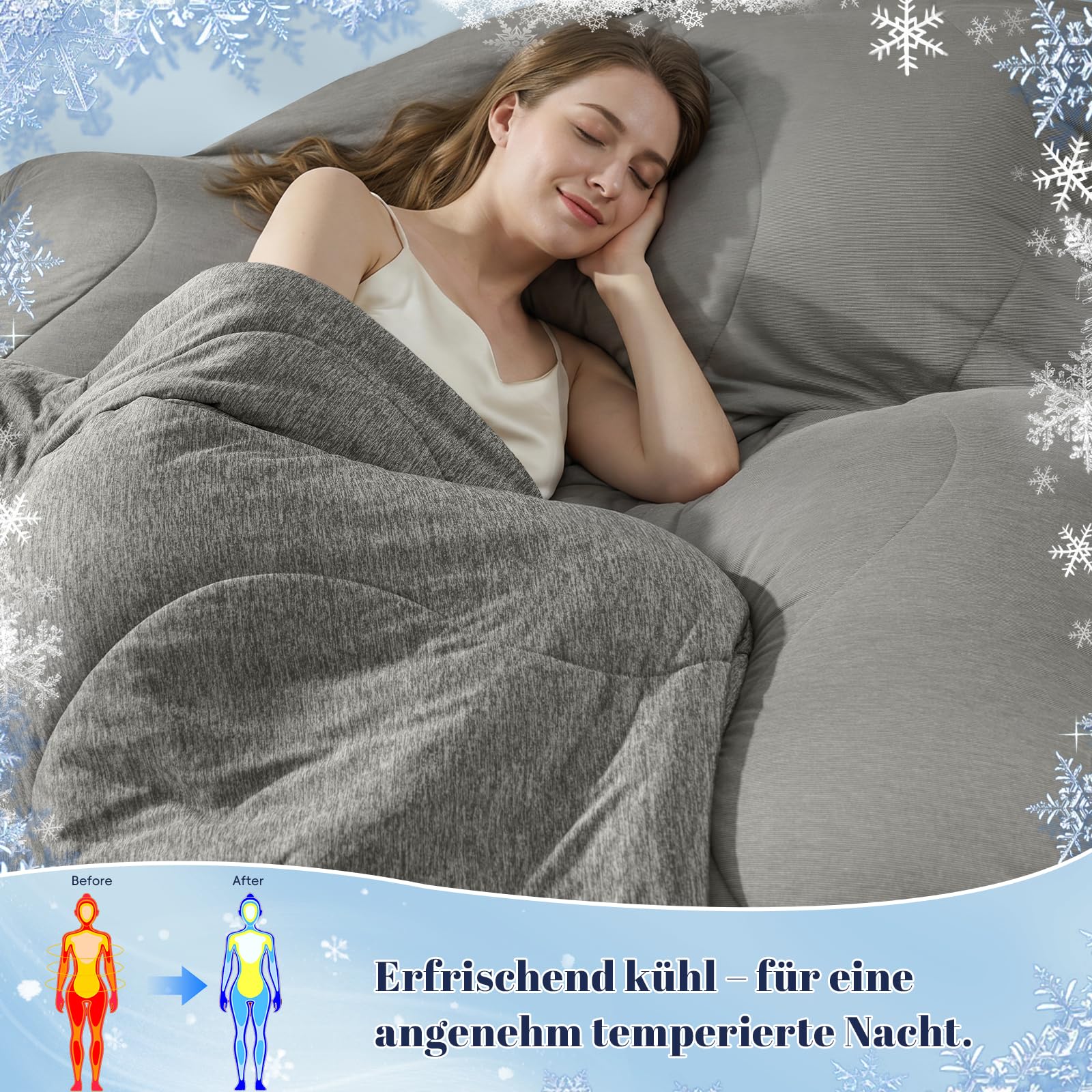 PHF Kühldecke für warme Nächte, 150x200 cm, mit Advanced Arc-Chill Kühltechnologie (Q-Max>0,4), Gesteppte doppelseitige Kühldecke, leichte Wurfdecke für Bett, Anthrazit