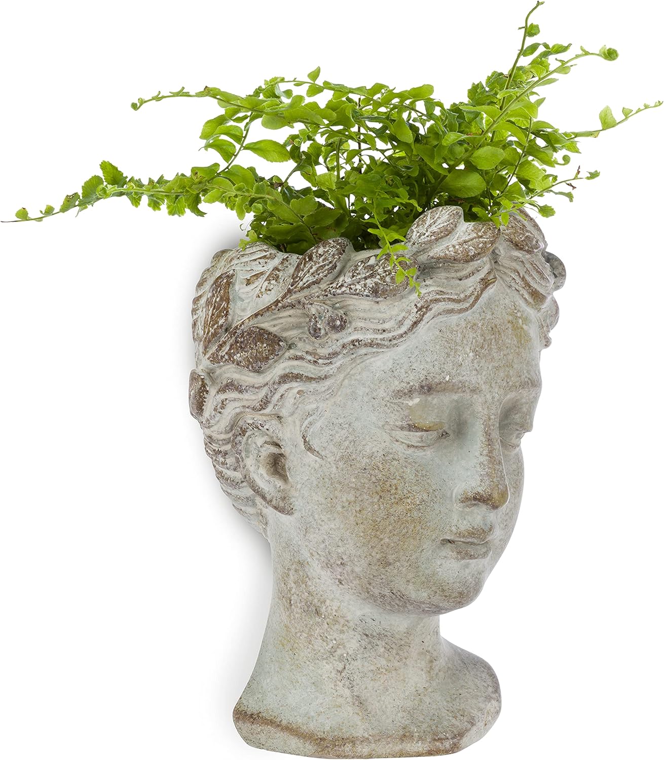 Abbott Collection Goddess Head Wall Planter – Extra Small Cement Indoor and Outdoor Planter Pot – Grecian Woman Statue Head Planter for Flowers and Succulents (Grey, 6.5" Tall, 2.75" Opening)