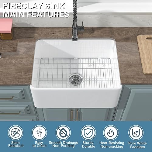 Miniatura 2 de Fregadero de granja de 24 pulgadas, fregadero de granja blanco, fregadero de cocina de granja, fregadero de cocina de granja, fregadero de arcilla