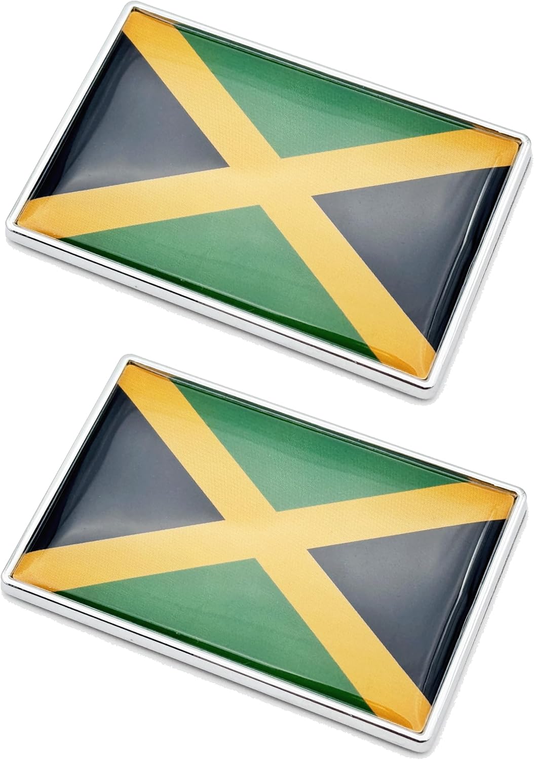 3Dジャマイカ国旗メタルカーステッカー2枚。クロームデカール、2.3 x 1.6インチメタルトラックステッカー、愛国的な車のオートバ