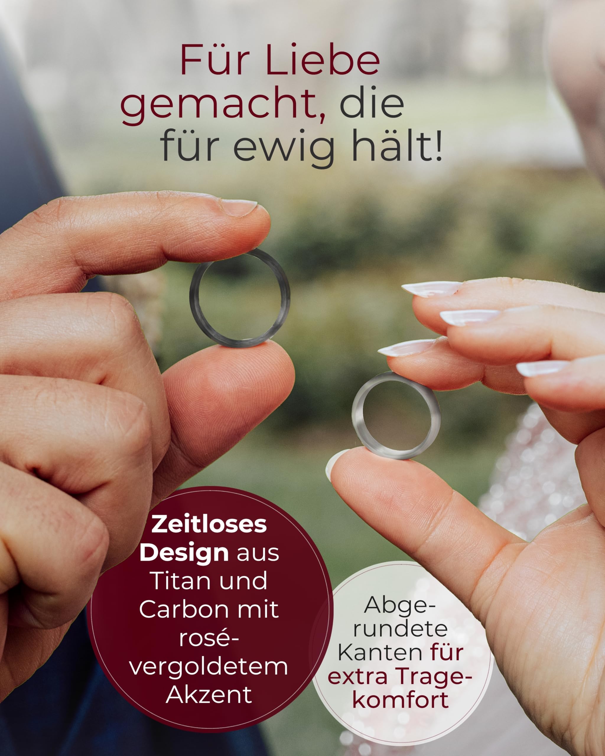 123traumringe Eheringe in Carbon, Titan & Roségold I Partnerringe mit Brillant & Etui I Gravierbare Eheringe mit Ringgröße 50-74 mm I Edle Verlobungsringe in 7 mm Breite & 2,1 mm Stärke I S88