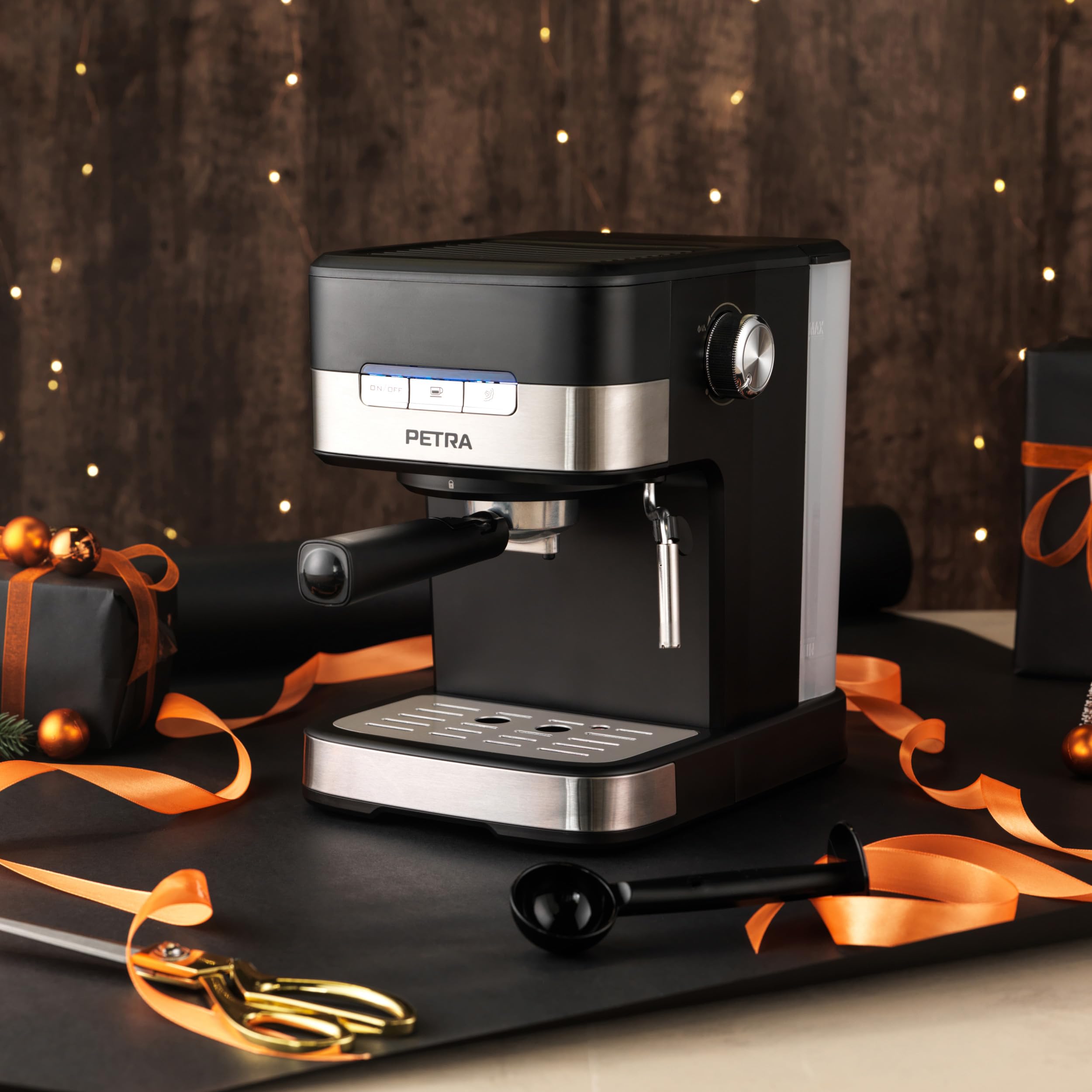 Petra PT4623VDEEU7 Elektrische Espressomaschine, 15-bar-Druckpumpe, Milchaufschäumer, BPA-frei, Schwarz