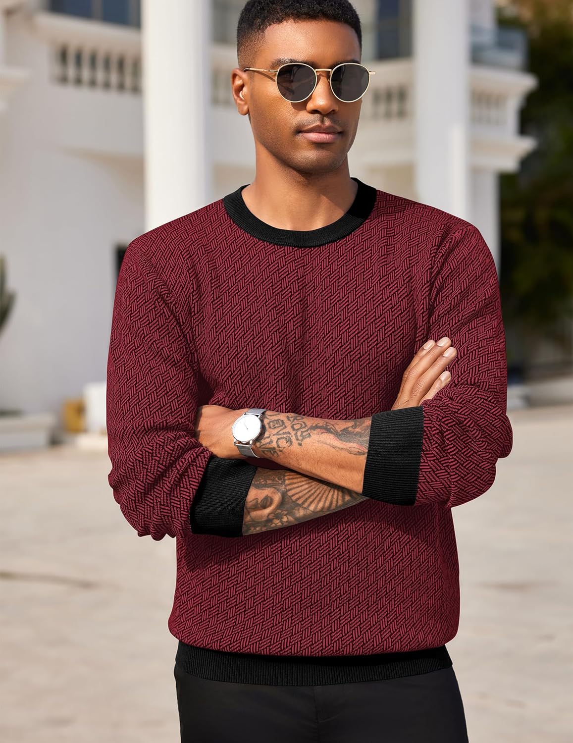 Ubuy Men's Crew Neck Sweaters Slim Fit Men Knitted Slim Fit